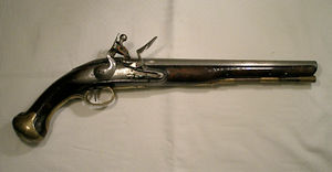 Click to enlarge a good heavy dragoon flintlock pistol by Edge, dated 1760 to the lock