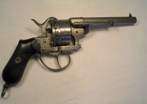 Click to enlarge a Belgian 12 shot 7mm Chaineux double action pinfire revolver, circa 1865