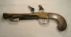 Click to enlarge a very good brass framed and barrelled flintlock boxlock blunderbuss pistol by J&W Richards