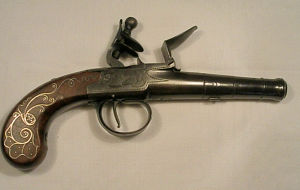 Click to enlarge a very high quality 48 bore flintlock cannon barrelled boxlock pocket pistol by Turvey